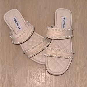 Steve Madden Cream Pearl Embellished Women's Sandals